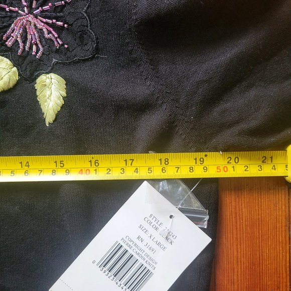 NWT Silk Black Beaded Cardigan Pierre Cardin, sz L-XL - Picture 6 of 10